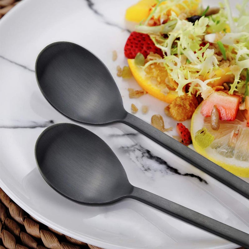 IQCWOOD Soup Spoon, Korean Spoons, 8 Pieces Stainless Steel Asian Soup Spoon,8.5 Inch Long Handle Korean Dinner Ramen Spoons for Home Kitchen or Restaurant (Black) - Image 2